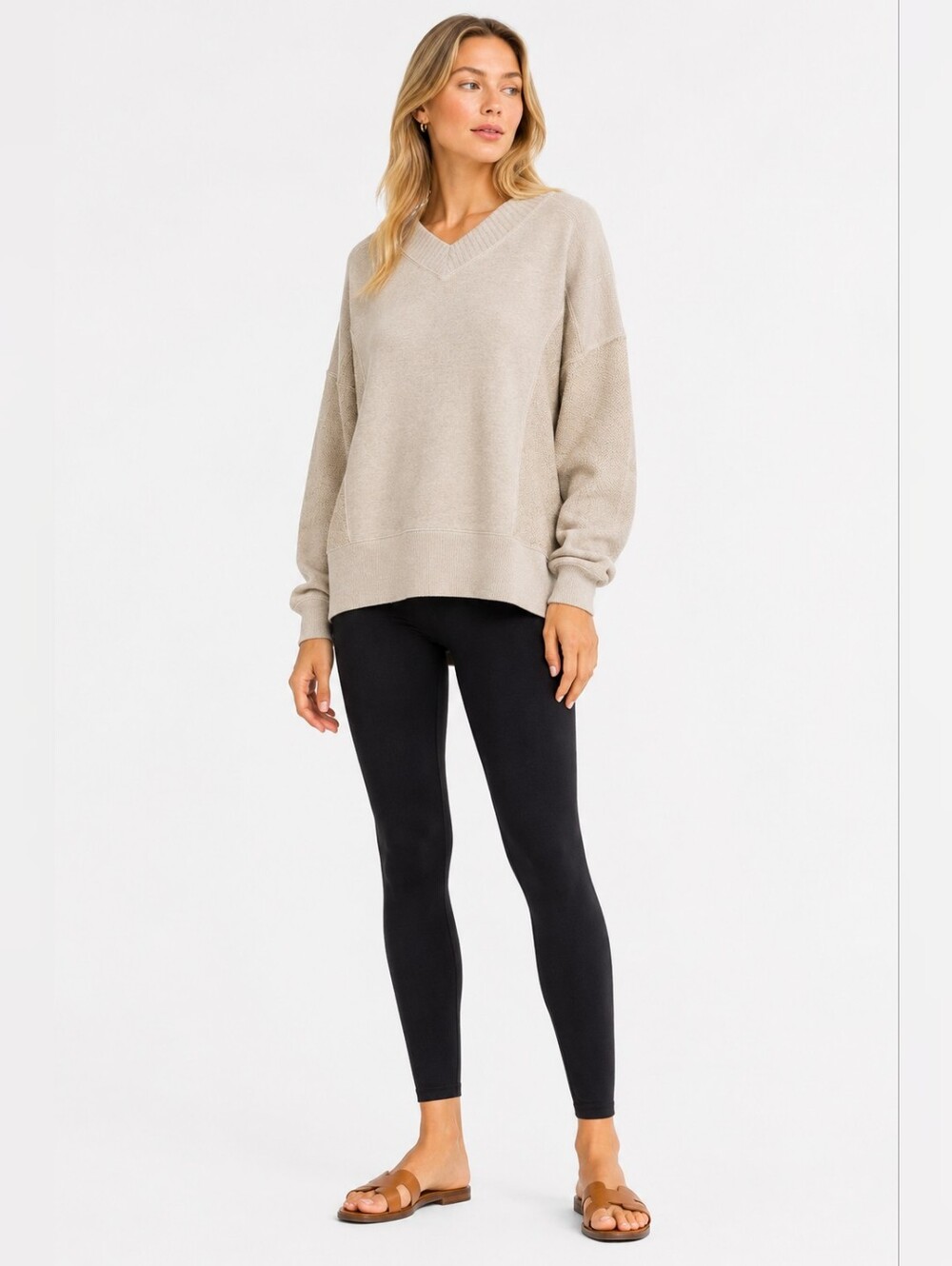 Aerie Size S V-Neck Relaxed Sweatshirt in Light Taupe Loungewear